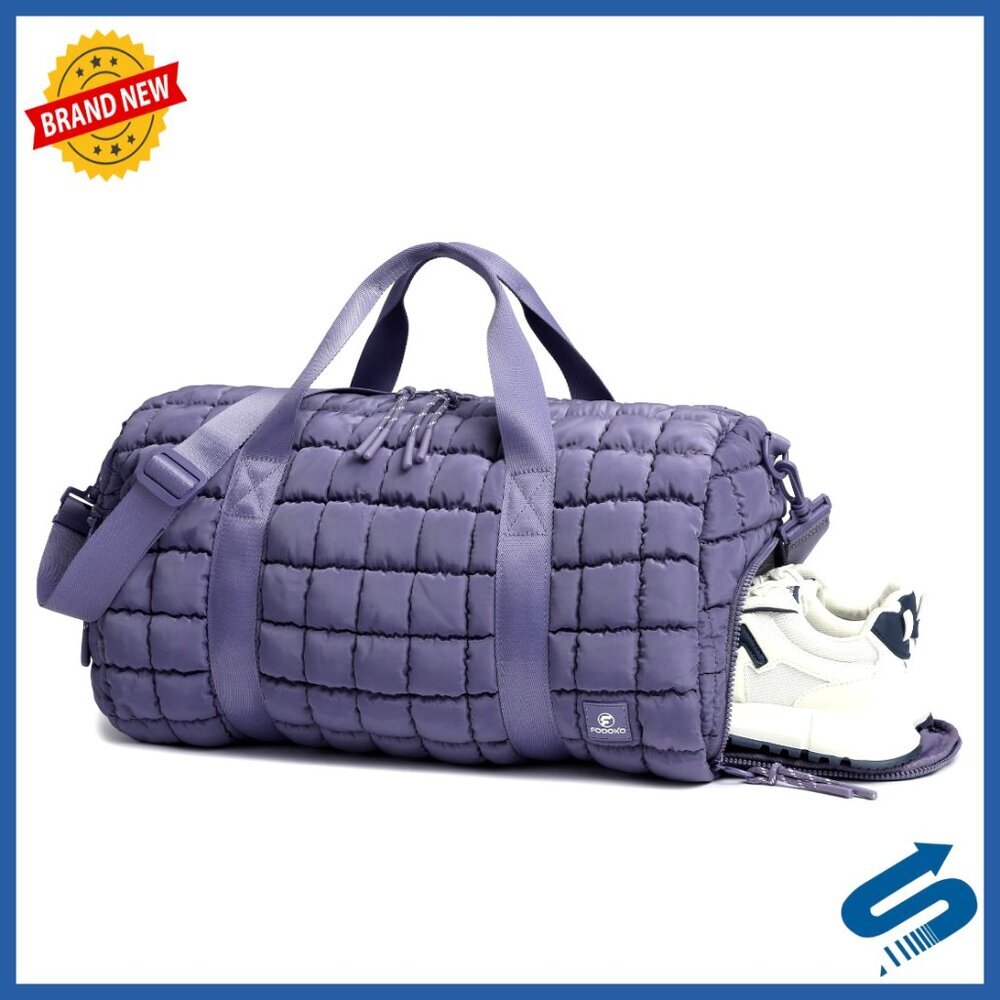 Large Quilted Duffel Bag with Shoe Compartment, Lightweight Travel Gym Tote